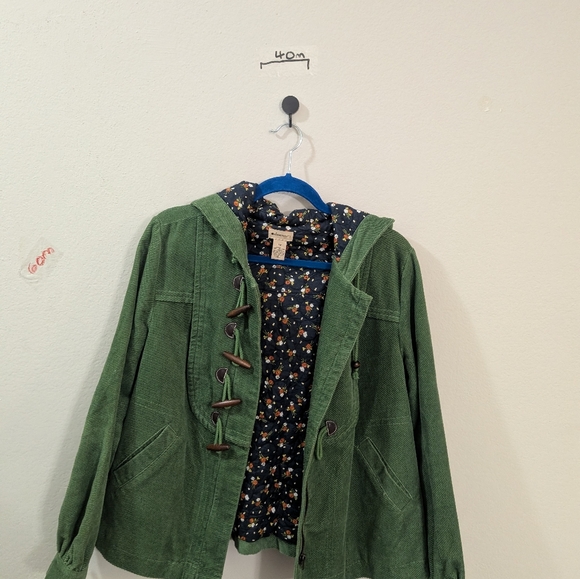 Elevenses Green Corduroy Jacket Size 12 with Floral Interior - Picture 4 of 4